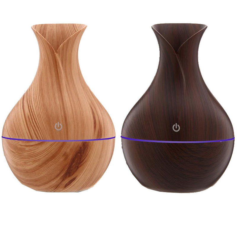 Umidificador Design de Vaso Aromatizador Silencioso textura de Madeira Recarregável com LED SU